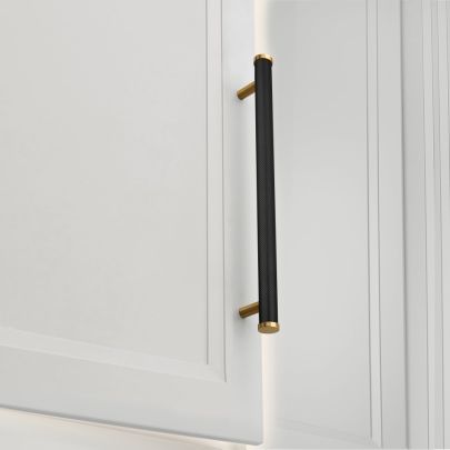 Image shown below is Split Black and Satin Brass finish