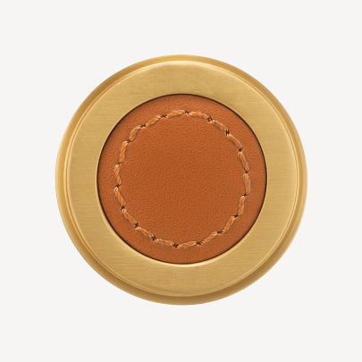 Split Satin Brass and Tan Leather Finish Swatch(Finish ID : 64)